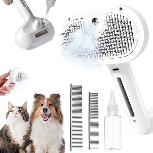 Cat Steam Brush Pet Spray Comb Steaming Brush for Pets Remove Static Flying Hair Pet Grooming Brush Self Cleaning Pet Brush Suitable for Long and Short Hair Dogs Cats Rechargeable White